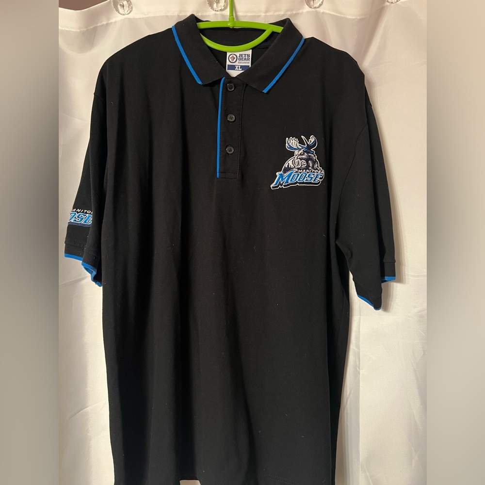 Black Polo Manitoba Moose cotton Shirt with Bright Blue Accents